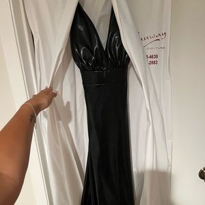 Black Pleather like material Prom Dress